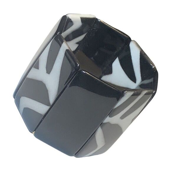 Vintage Black White Zebra Print Acrylic Rectangle Women’s Stretch Bracelet - Picture 3 of 6